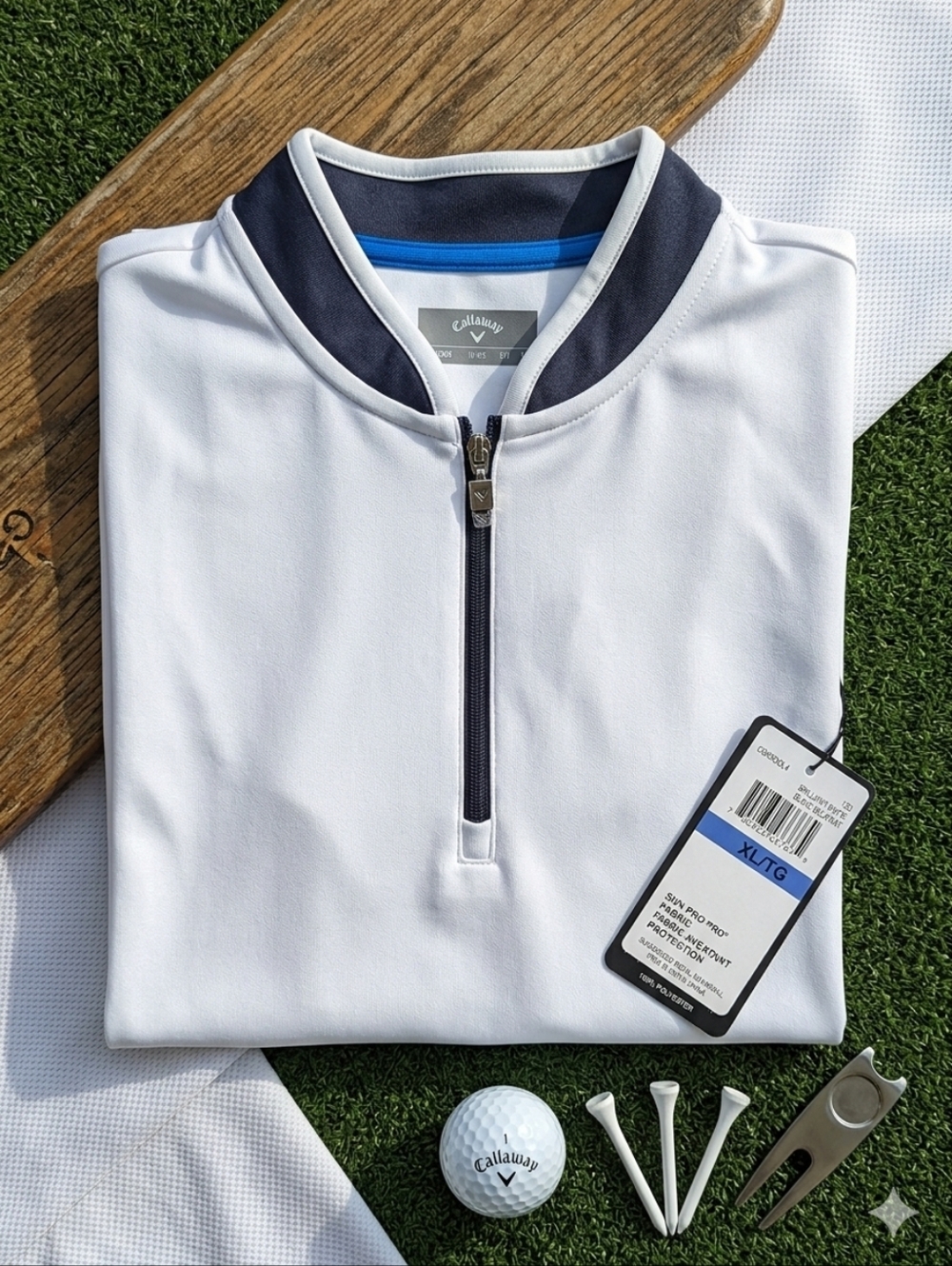Callaway Golf Shirt XL NWT White Sleeveless Quarter Zip Mock Neck Sun Protection